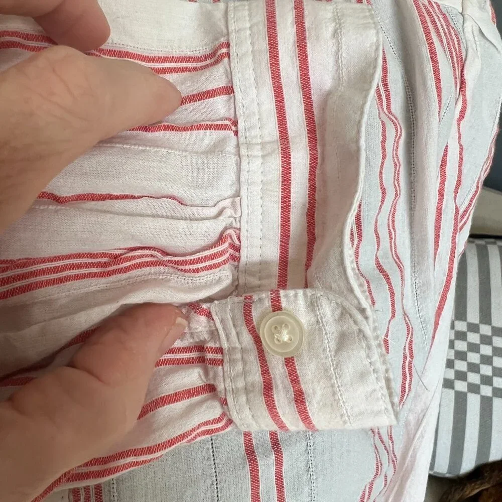 LOFT - SEERSUCKER WHITE AND RED STRIPE SHIRT - SIZE L - Picture 5 of 8